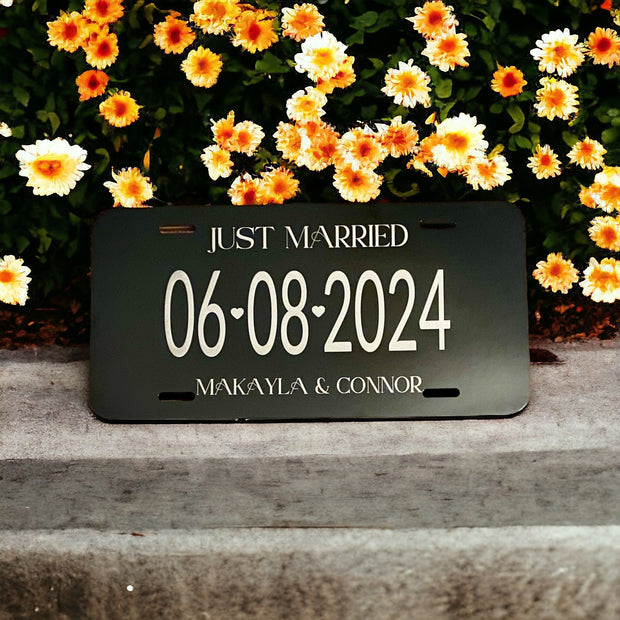 Wedding License - Car Aluminum License Plate | Wedding Car | Just Married | Wedding Date Sign | Personalized License | Anniversary - SystemPoint Solutions