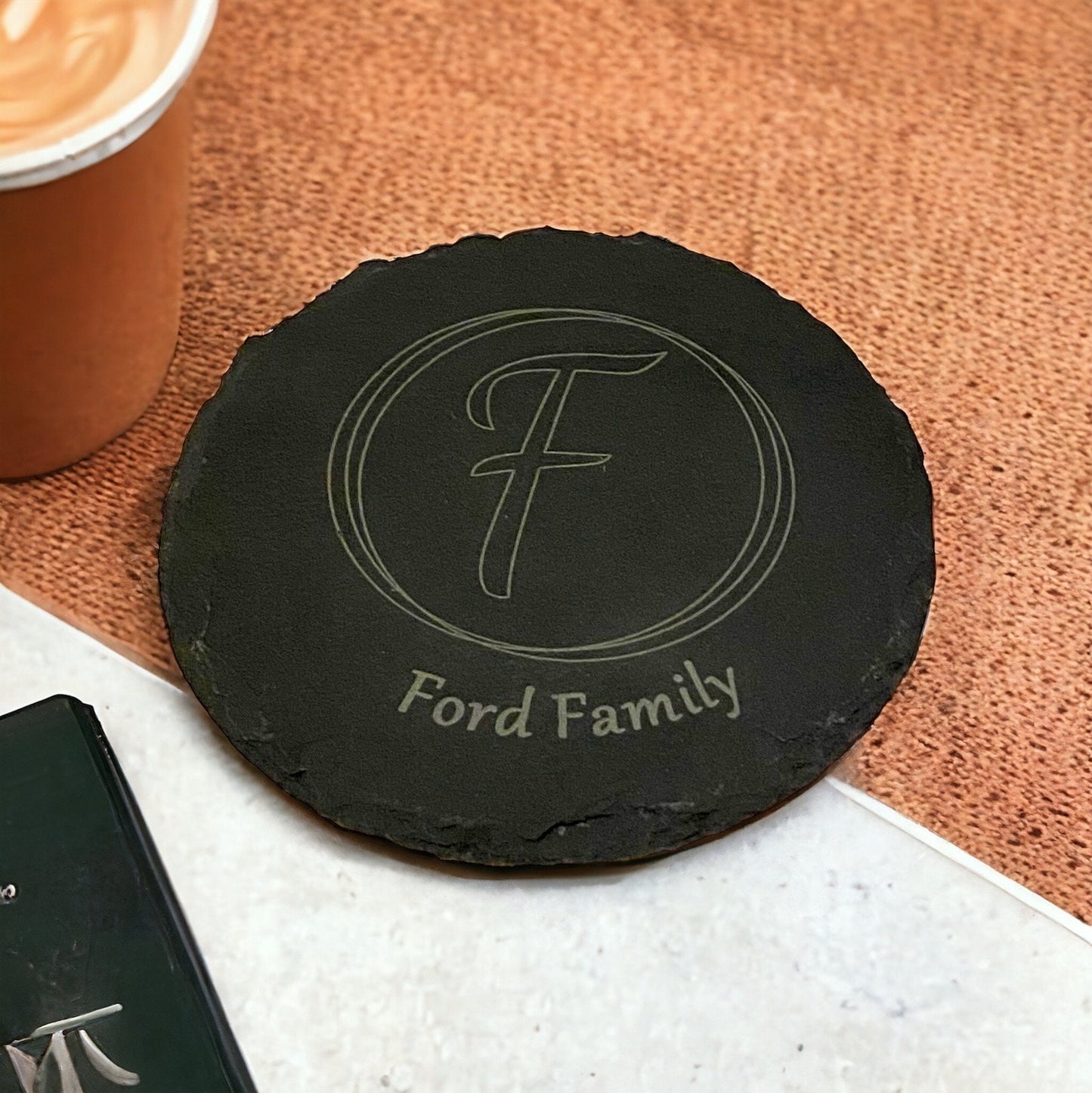 Personalized Slate Coaster Set - Engraved Family Initial - Customized Drink Coasters - Unique Home Decor - Wedding Gift Idea - SystemPoint Solutions