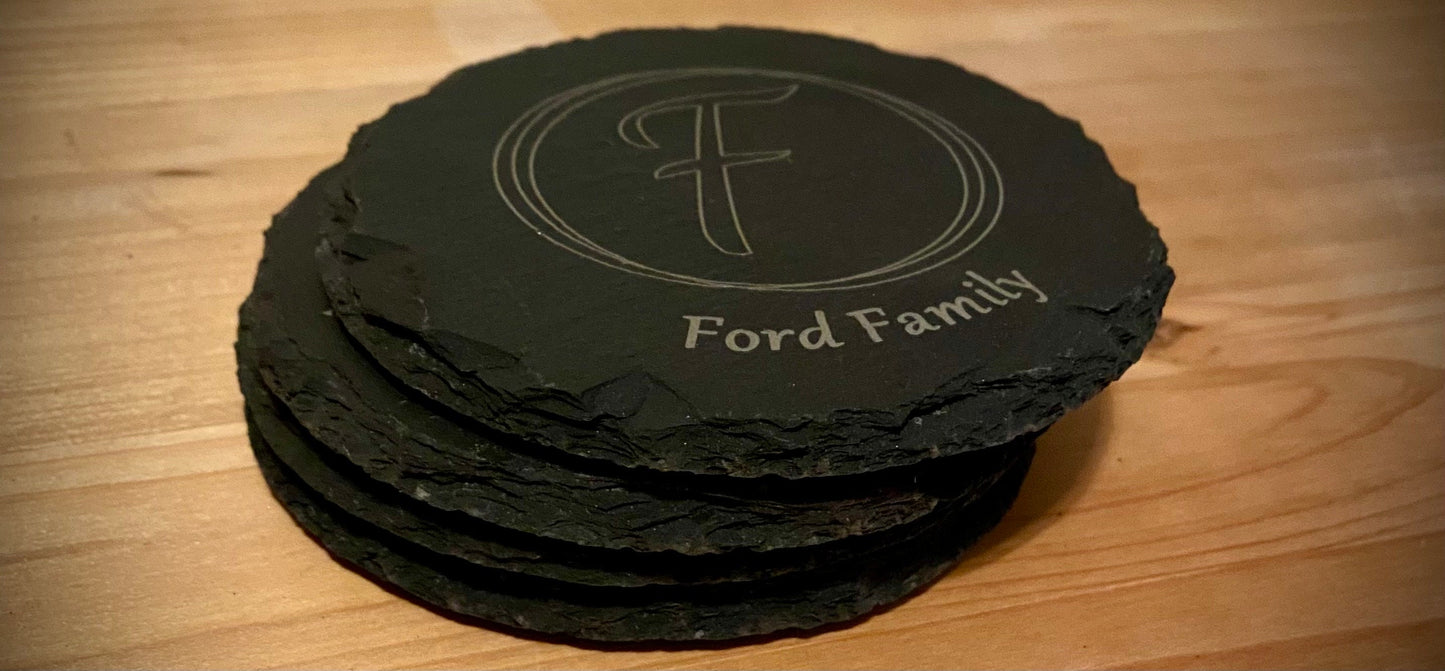 Personalized Slate Coaster Set - Engraved Family Initial - Customized Drink Coasters - Unique Home Decor - Wedding Gift Idea - SystemPoint Solutions