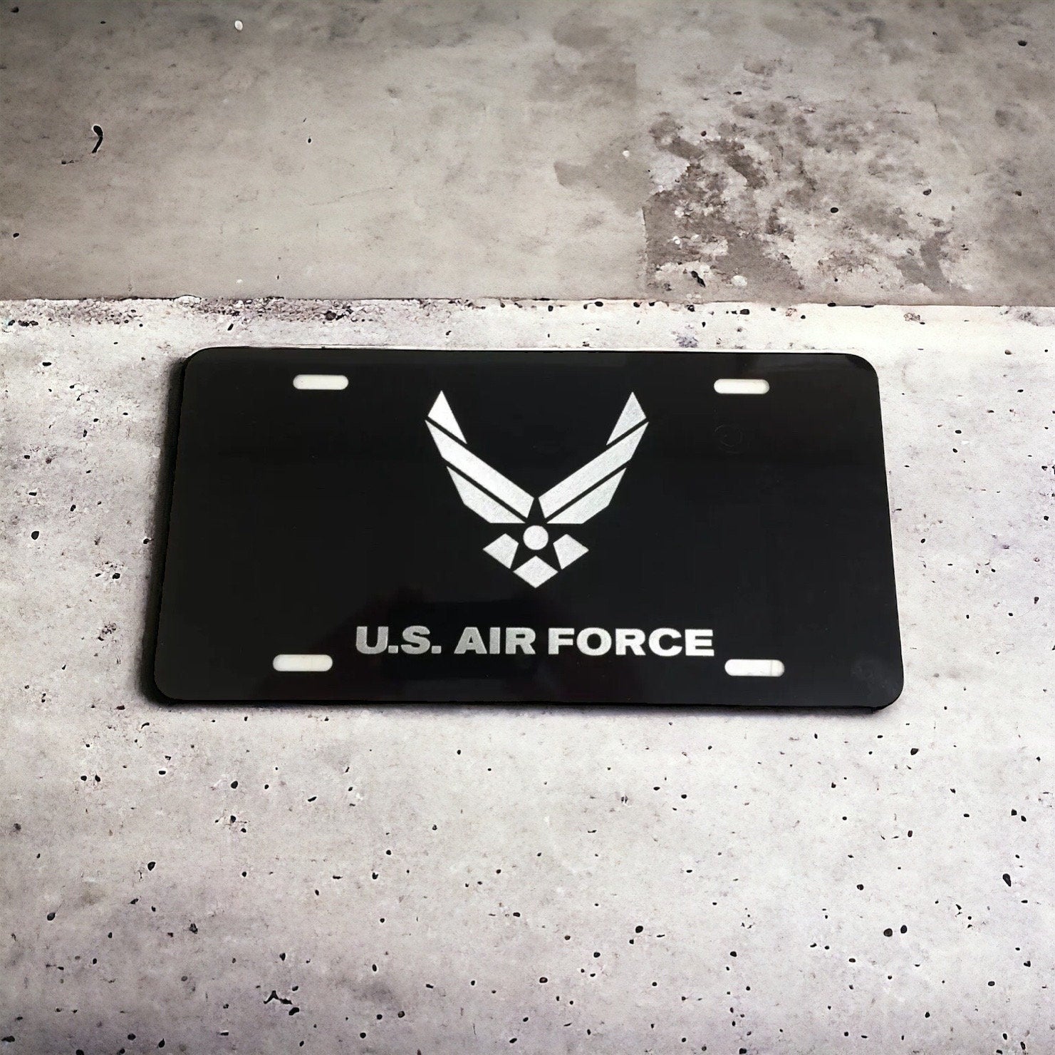 U.S Air Force Engraved Car Tag Black Aluminum Front License Plate - SystemPoint Solutions