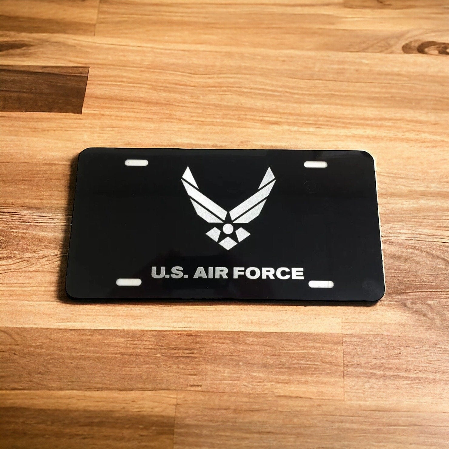 U.S Air Force Engraved Car Tag Black Aluminum Front License Plate - SystemPoint Solutions