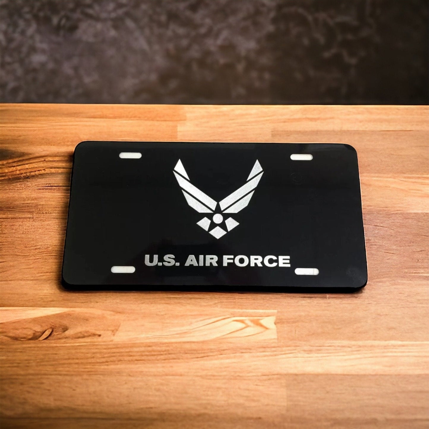 U.S Air Force Engraved Car Tag Black Aluminum Front License Plate - SystemPoint Solutions