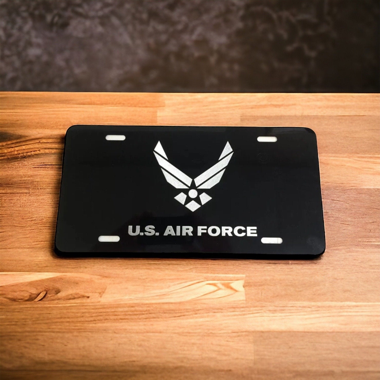 U.S Air Force Engraved Car Tag Black Aluminum Front License Plate - SystemPoint Solutions