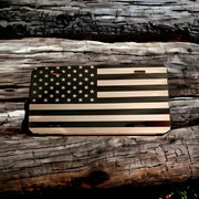 Chrome American Flag License Plate Mirror Black on Brushed Aluminum Composite Mirror Finish Tactical Patriot USA Car Tag USA Made - SystemPoint Solutions