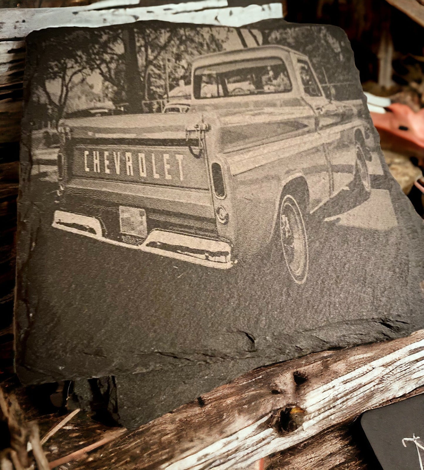 Chevy Coaster Chevrolet Truck Coasters | Set of 4 | Slate Stone Chevrolet Tailgate Truck Scene Coaster Set | Design Chevy Gifts | Classic - SystemPoint Solutions