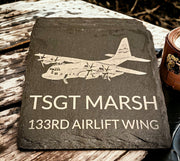 C-130H Military Aircraft, Rank, Name, Base Coasters - Personalized Gift for Military - Set of 4 Drink Coasters - Handmade Military Decor - SystemPoint Solutions