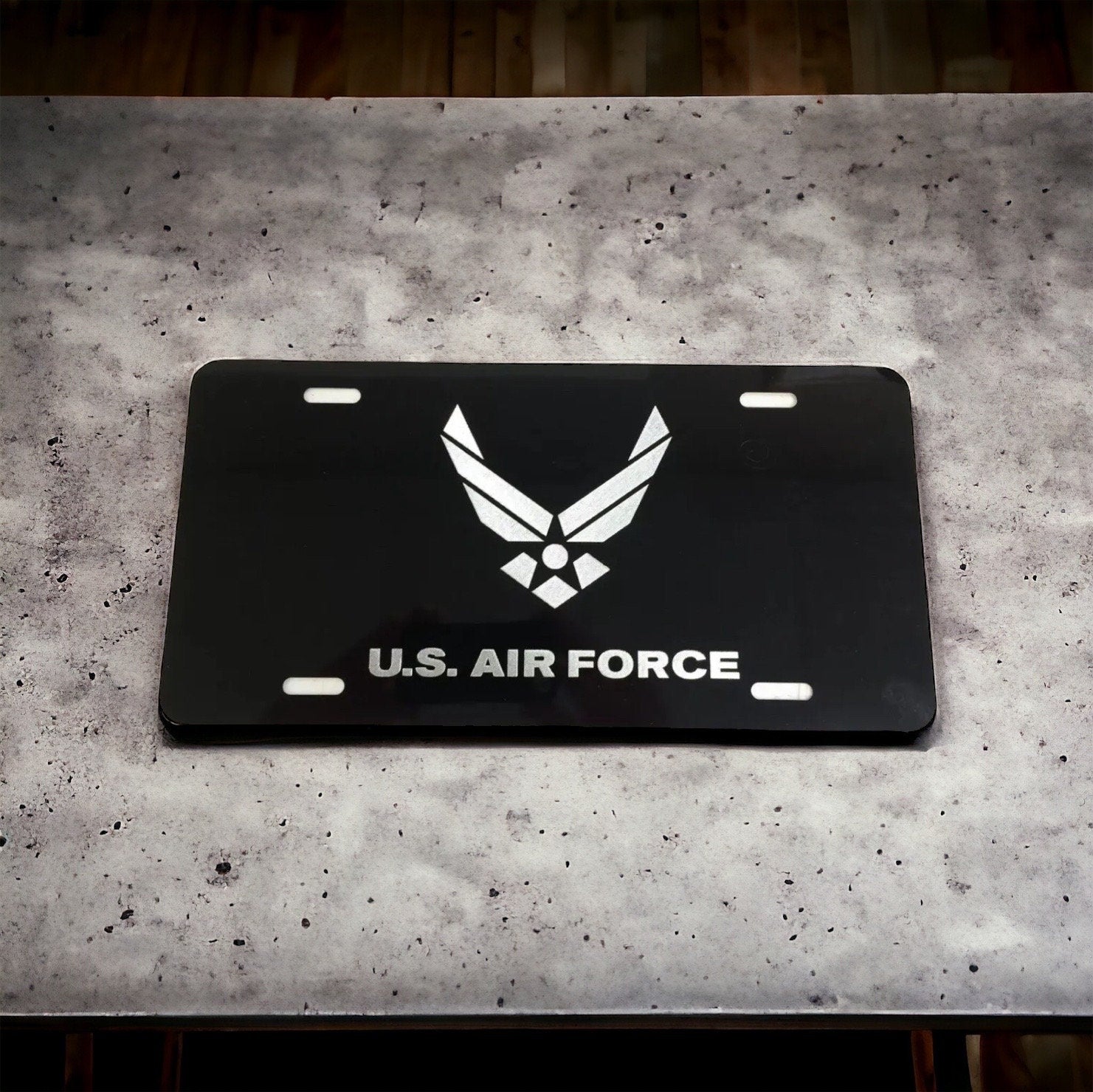 U.S Air Force Engraved Car Tag Black Aluminum Front License Plate - SystemPoint Solutions