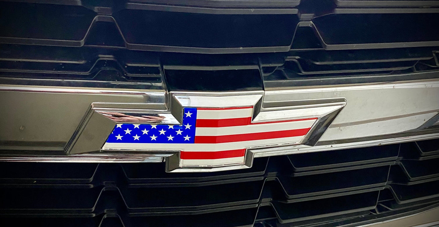 2014 2015 2016 2017 2018 2019 2020 2021 2022 2023 2024 Chevrolet Precut Bow tie USA Emblem Overlay DECAL Compatible With Chevy, Front & Rear - SystemPoint Solutions