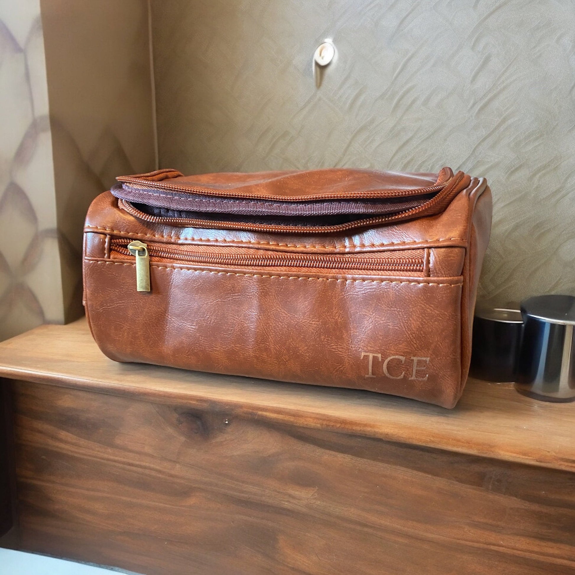 Personalized Leather Toiletries Bag | Custom Travel Dopp Kit | Monogrammed Men’s Toiletry Case | Handmade Leather Cosmetic Bag - SystemPoint Solutions