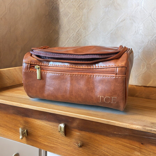 Personalized Leather Toiletries Bag | Custom Travel Dopp Kit | Monogrammed Men’s Toiletry Case | Handmade Leather Cosmetic Bag - SystemPoint Solutions