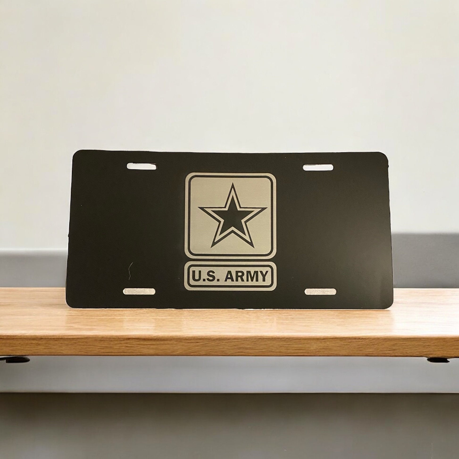 US Army Military Engraved Car Tag Black Aluminum Front License Plate - SystemPoint Solutions