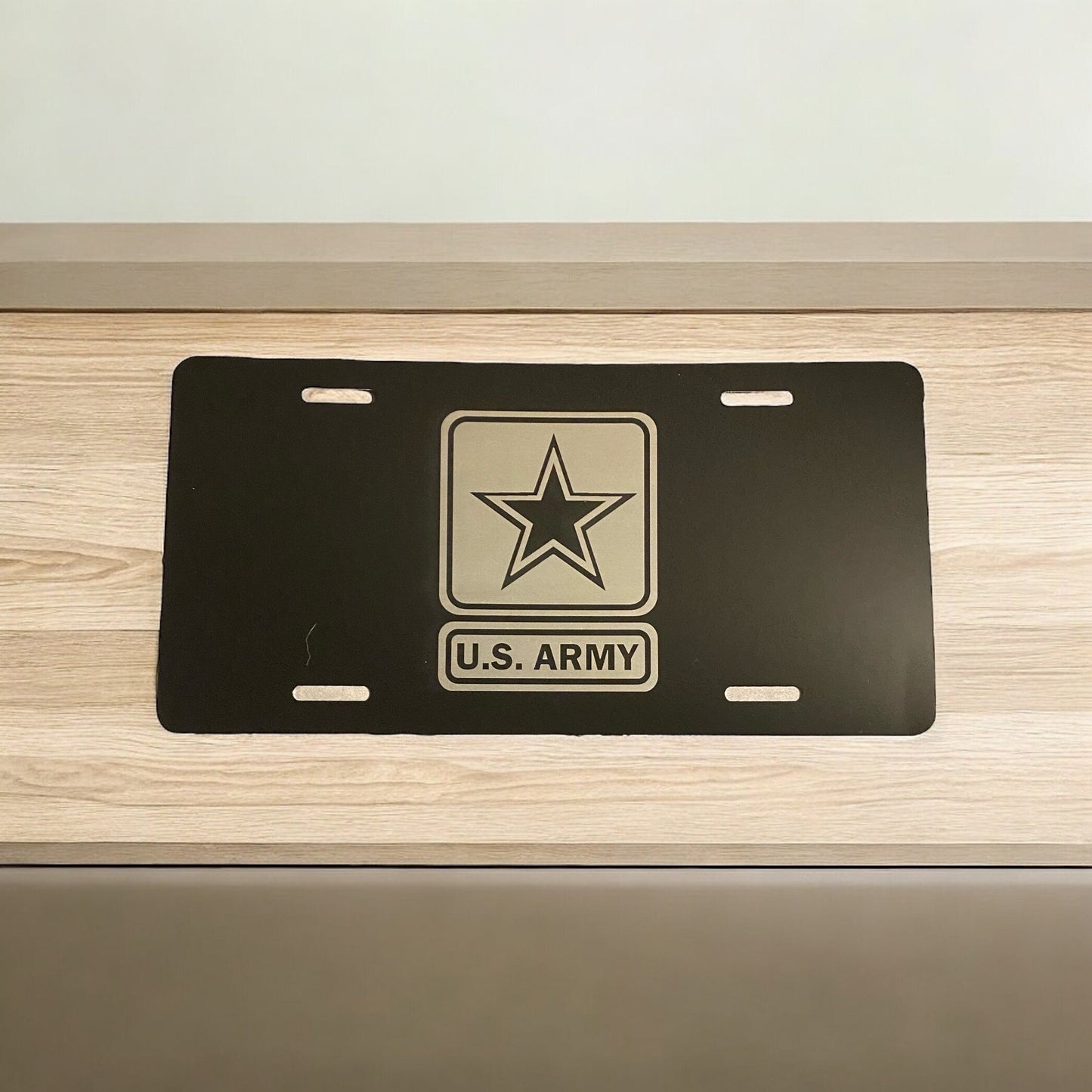 US Army Military Engraved Car Tag Black Aluminum Front License Plate - SystemPoint Solutions