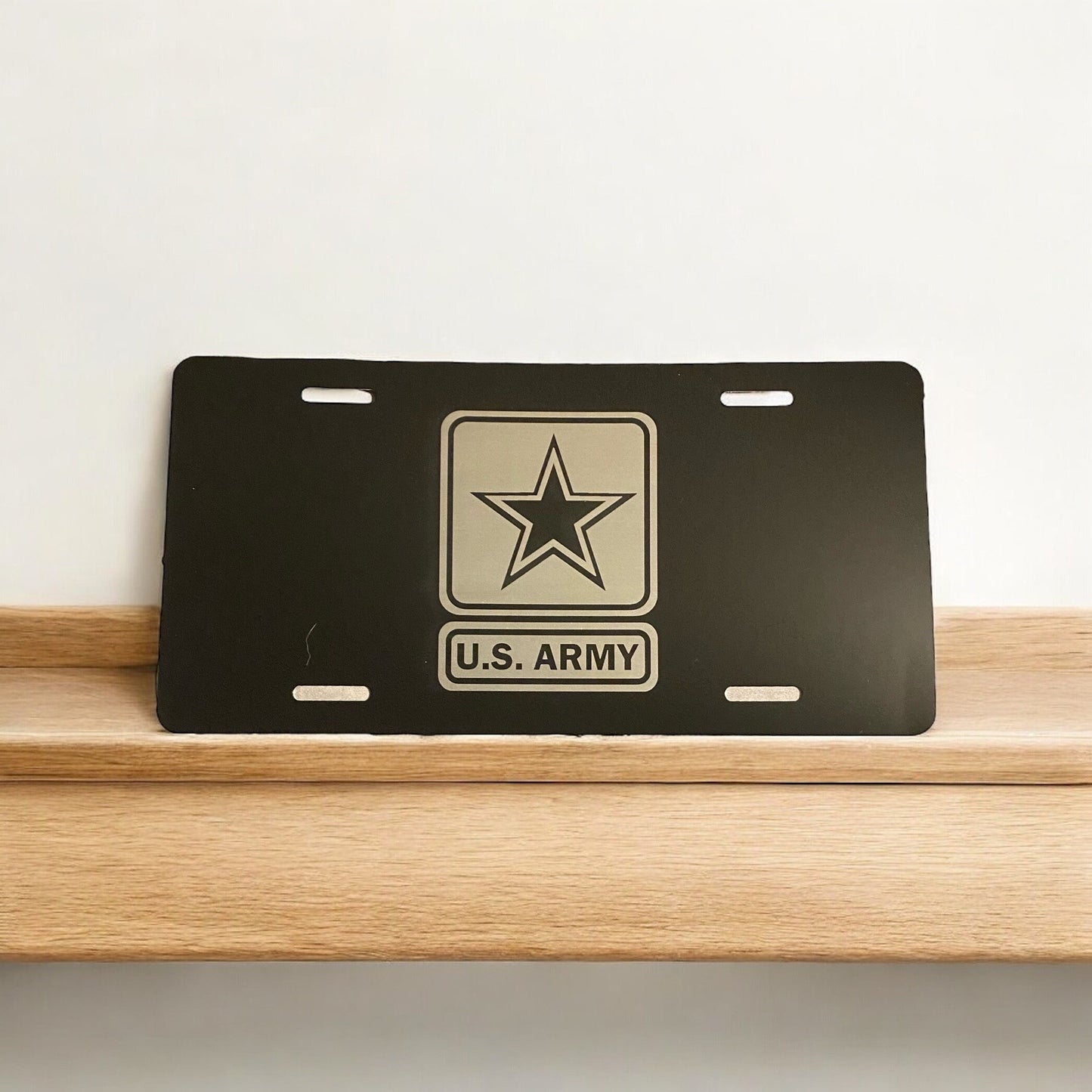 US Army Military Engraved Car Tag Black Aluminum Front License Plate - SystemPoint Solutions