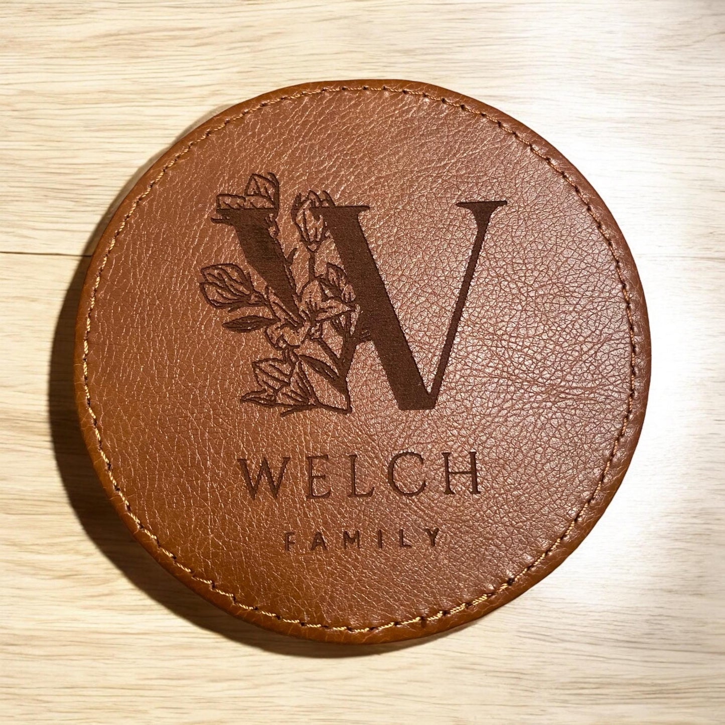 Custom Engraved Leather Coaster with Family Name | Personalized Monogram Drink Coaster | Rustic Home Decor Gift | Housewarming or Wedding - SystemPoint Solutions