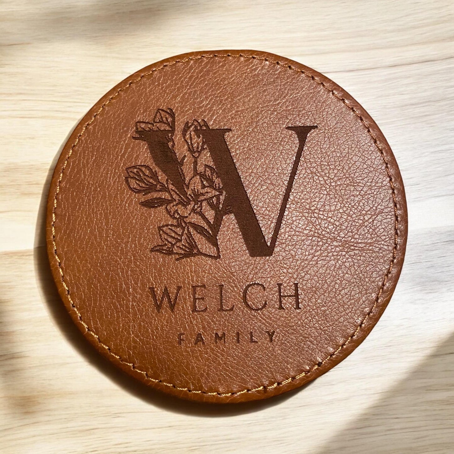 Custom Engraved Leather Coaster with Family Name | Personalized Monogram Drink Coaster | Rustic Home Decor Gift | Housewarming or Wedding - SystemPoint Solutions