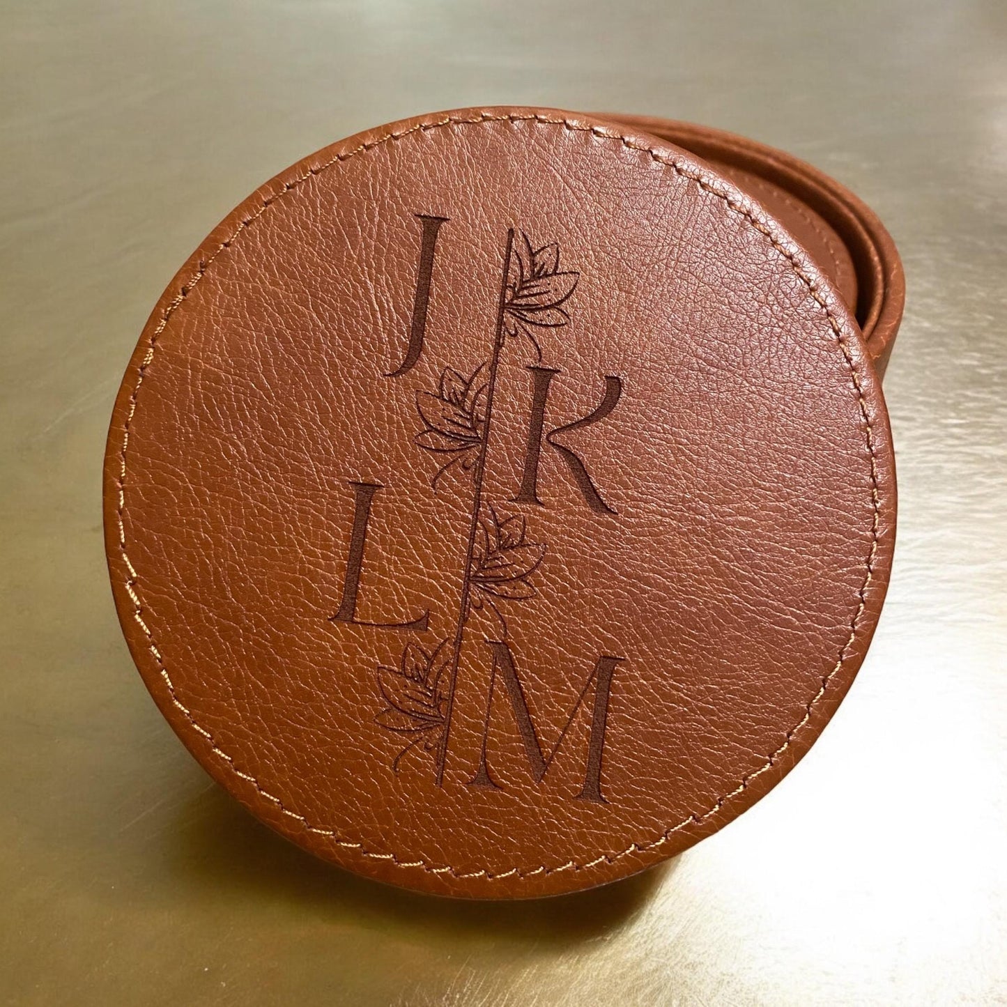 Custom Initials Leather Coaster | Engraved Monogram Coaster | Personalized Rustic Home Decor | Unique Housewarming Gift | Wedding Gift - SystemPoint Solutions