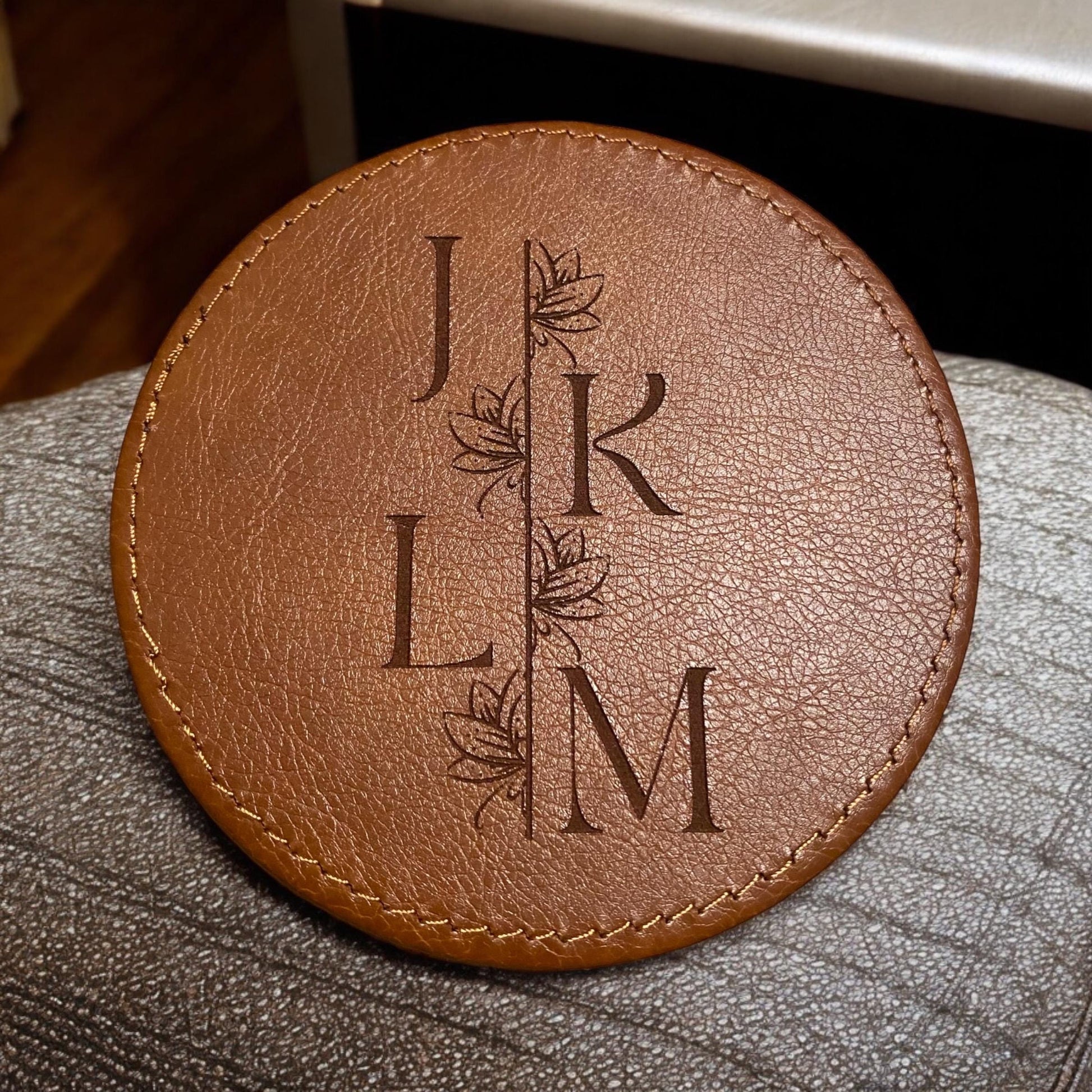 Custom Initials Leather Coaster | Engraved Monogram Coaster | Personalized Rustic Home Decor | Unique Housewarming Gift | Wedding Gift - SystemPoint Solutions