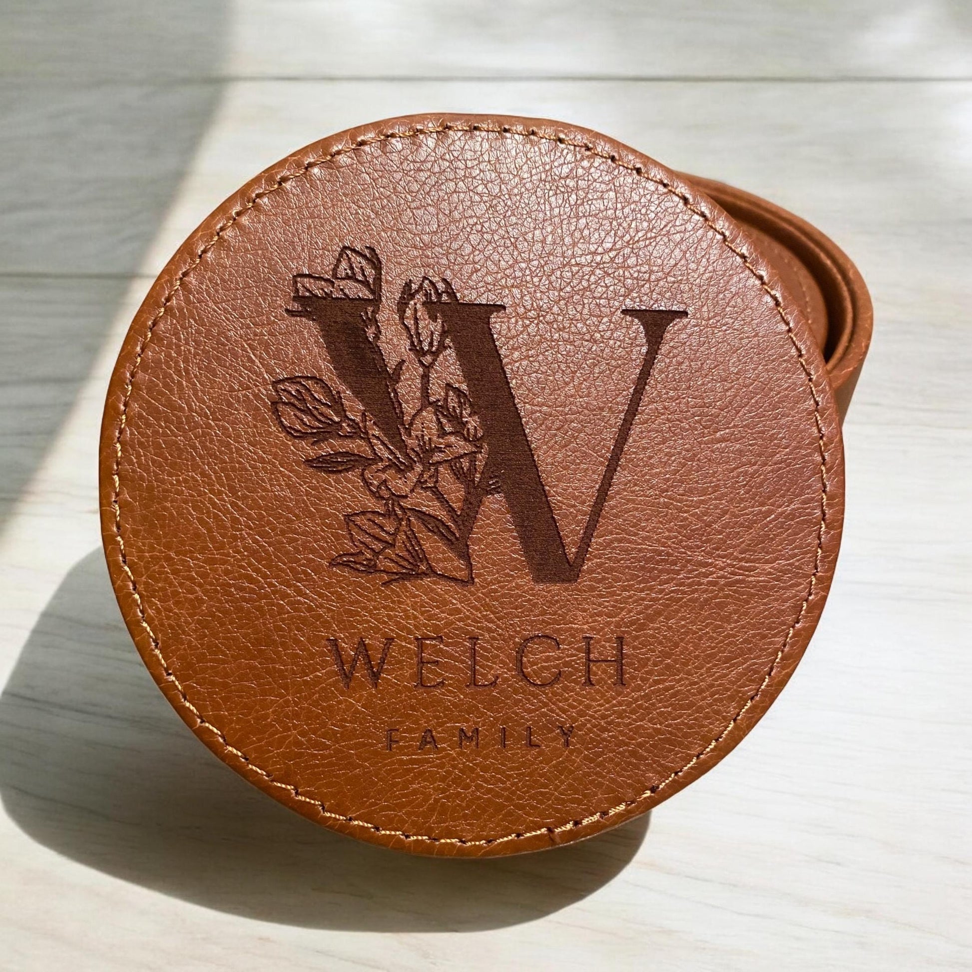 Custom Engraved Leather Coaster with Family Name | Personalized Monogram Drink Coaster | Rustic Home Decor Gift | Housewarming or Wedding - SystemPoint Solutions