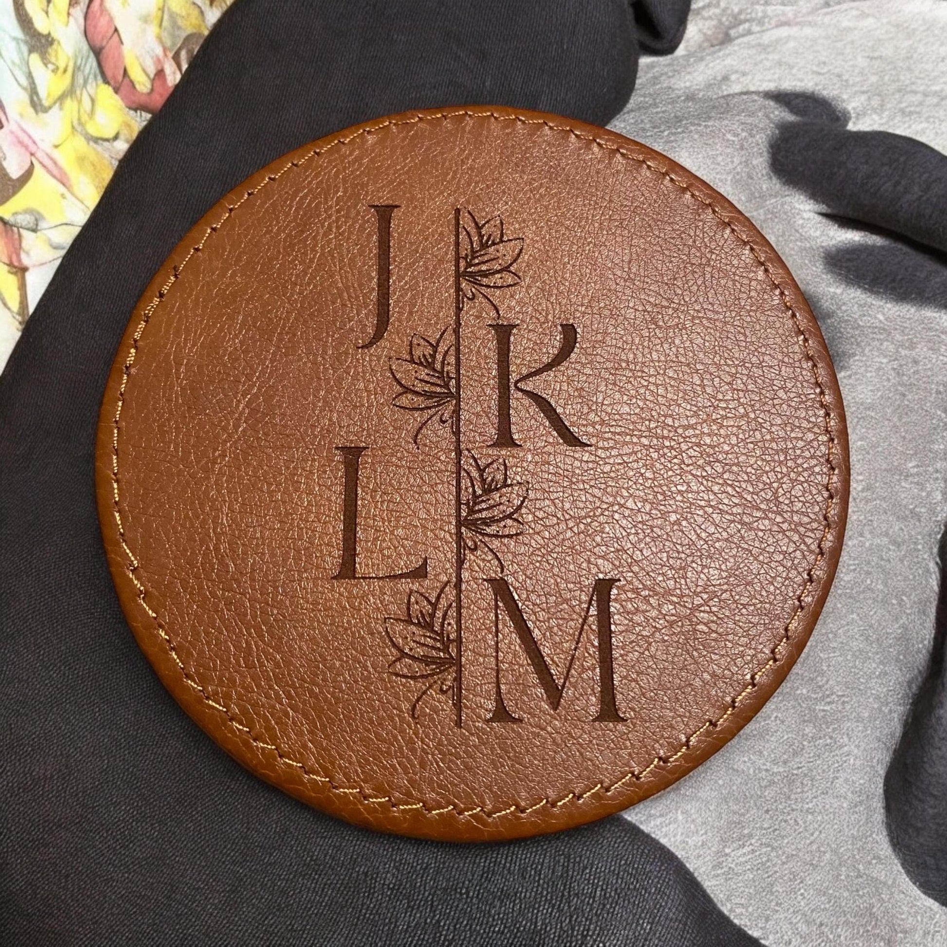 Custom Initials Leather Coaster | Engraved Monogram Coaster | Personalized Rustic Home Decor | Unique Housewarming Gift | Wedding Gift - SystemPoint Solutions