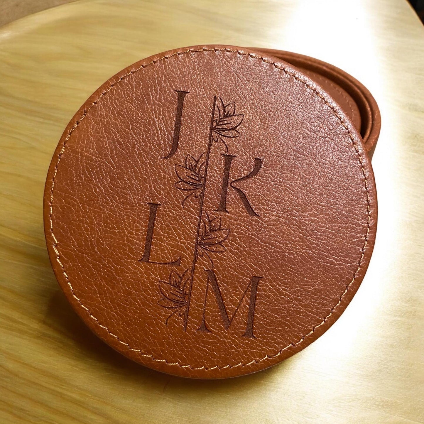 Custom Initials Leather Coaster | Engraved Monogram Coaster | Personalized Rustic Home Decor | Unique Housewarming Gift | Wedding Gift - SystemPoint Solutions