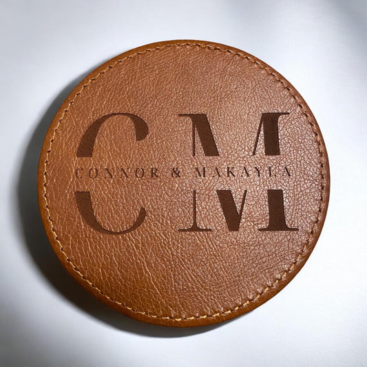 Custom Couples Leather Coaster Set | Engraved Initials and Names | Personalized Wedding Gift | Rustic Home Decor | Anniversary or House Gift - SystemPoint Solutions