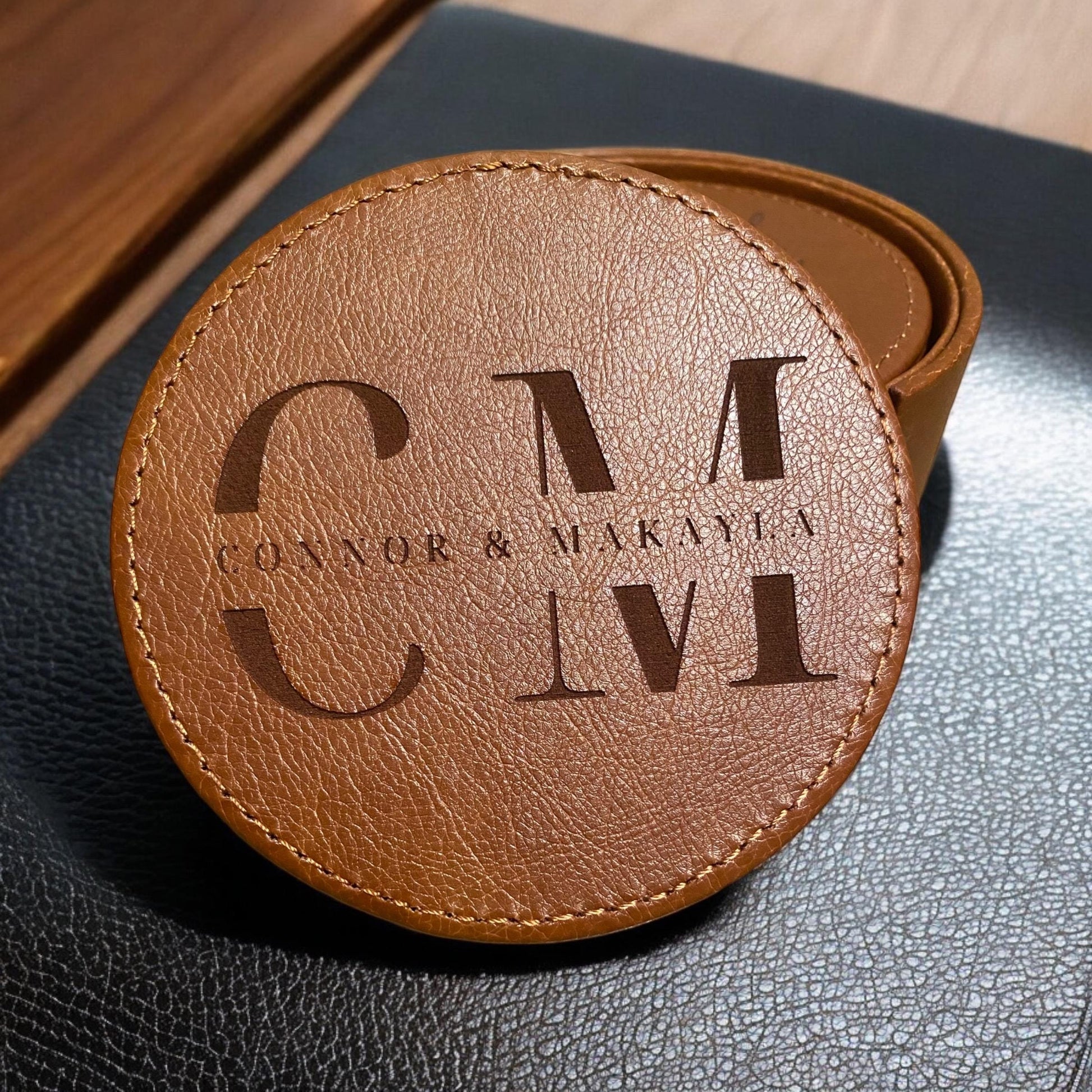 Custom Couples Leather Coaster Set | Engraved Initials and Names | Personalized Wedding Gift | Rustic Home Decor | Anniversary or House Gift - SystemPoint Solutions