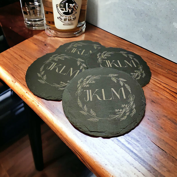 Custom Name Flower Coasters - Personalized Gift for Family - Set of 4 Drink Coasters - Handmade House Drink Decor - Family Name Drinkware - SystemPoint Solutions