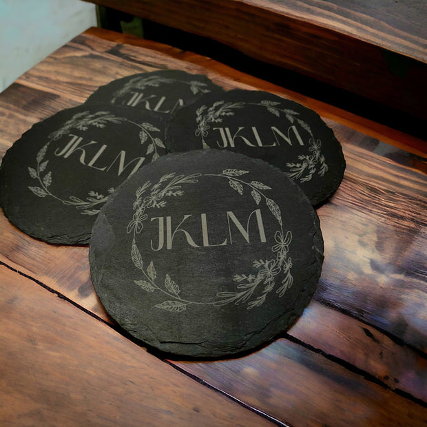 Custom Name Flower Coasters - Personalized Gift for Family - Set of 4 Drink Coasters - Handmade House Drink Decor - Family Name Drinkware - SystemPoint Solutions