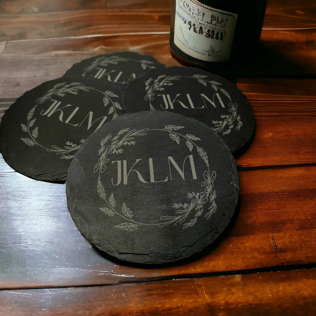 Custom Name Flower Coasters - Personalized Gift for Family - Set of 4 Drink Coasters - Handmade House Drink Decor - Family Name Drinkware - SystemPoint Solutions