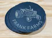 Custom Name Tractor Farm Coasters - Personalized Gift for Farmers - Set of 4 Drink Coasters - Handmade Farmhouse Decor - Farm Life Drinkware - SystemPoint Solutions