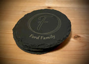 Personalized Slate Coaster Set - Engraved Family Initial - Customized Drink Coasters - Unique Home Decor - Wedding Gift Idea - SystemPoint Solutions