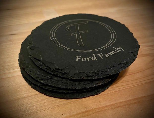 Personalized Slate Coaster Set - Engraved Family Initial - Customized Drink Coasters - Unique Home Decor - Wedding Gift Idea - SystemPoint Solutions