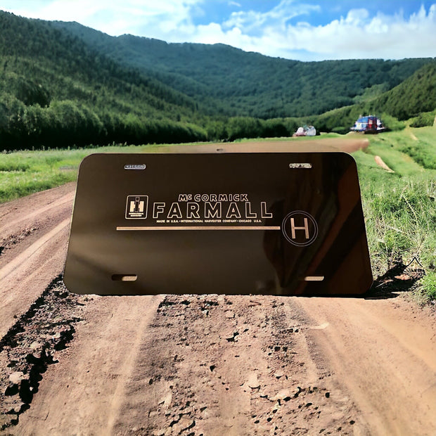 Farmall a, b, c, h, m, super series, International Harvester Tractor Engraved Car Tag Black Aluminum Front License Plate - SystemPoint Solutions