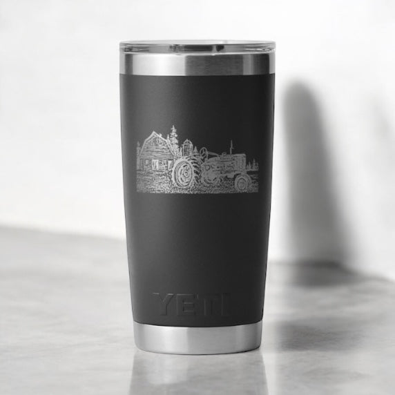 Custom Engraved Farmall Barn Scene YETI 20oz Tumbler – Vintage Tractor Farmer Gift - SystemPoint Solutions
