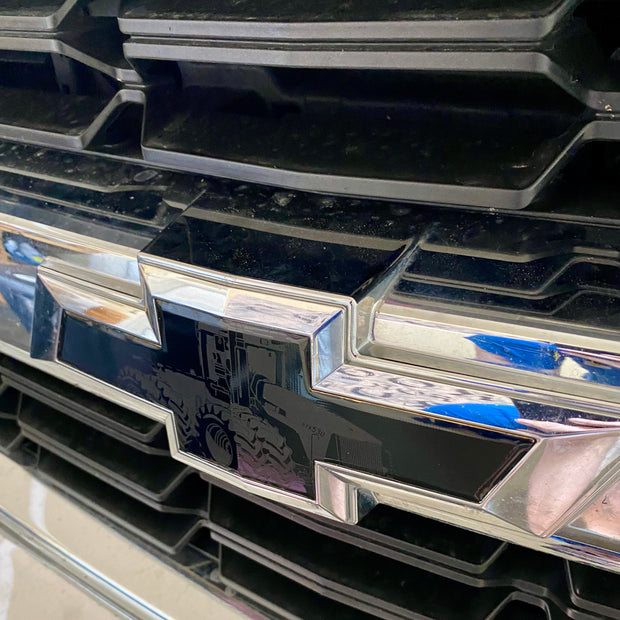 Chevrolet Black Tractor Silverado Precut Bowtie Emblem Overlay DECALS, Front & Rear Set - SystemPoint Solutions