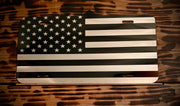 Chrome American Flag License Plate Mirror Black on Brushed Aluminum Composite Mirror Finish Tactical Patriot USA Car Tag USA Made - SystemPoint Solutions