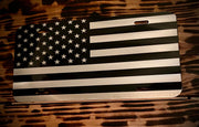 Chrome American Flag License Plate Mirror Black on Brushed Aluminum Composite Mirror Finish Tactical Patriot USA Car Tag USA Made - SystemPoint Solutions