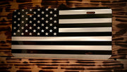 Chrome American Flag License Plate Mirror Black on Brushed Aluminum Composite Mirror Finish Tactical Patriot USA Car Tag USA Made - SystemPoint Solutions