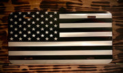 Chrome American Flag License Plate Mirror Black on Brushed Aluminum Composite Mirror Finish Tactical Patriot USA Car Tag USA Made - SystemPoint Solutions