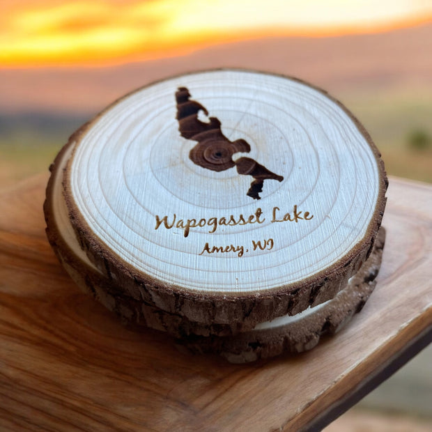 Custom Engraved Lake Outline Wood Coaster | Personalized Lake Map Coaster | Rustic Cabin Decor | Fishing and Boating Gift | Set of 4 - SystemPoint Solutions