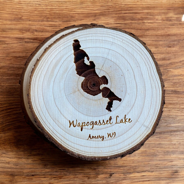 Custom Engraved Lake Outline Wood Coaster | Personalized Lake Map Coaster | Rustic Cabin Decor | Fishing and Boating Gift | Set of 4 - SystemPoint Solutions