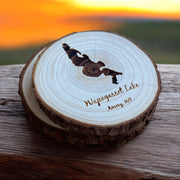 Custom Engraved Lake Outline Wood Coaster | Personalized Lake Map Coaster | Rustic Cabin Decor | Fishing and Boating Gift | Set of 4 - SystemPoint Solutions