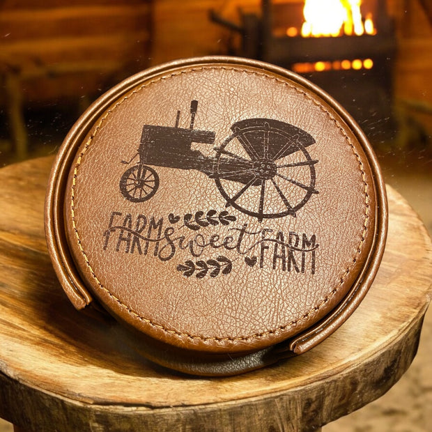 Custom 'Farm Sweet Farm' Coasters, Personalized Farmhouse Coasters, Unique Farm Decor, Custom Coasters for Home, Engraved Coasters, Rustic Farmhouse Gift, Personalized Home Coasters - SystemPoint Solutions