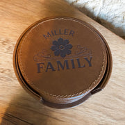 Custom Leather Family Coaster – Floral Personalized Gift - SystemPoint Solutions