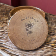 Custom Leather Rose Coasters with Holder, Personalized Family Name Coasters, Unique Leather Rose Design, Custom Coasters for Home, Family Gift, Engraved Coasters with Holder, Personalized Home Decor - SystemPoint Solutions