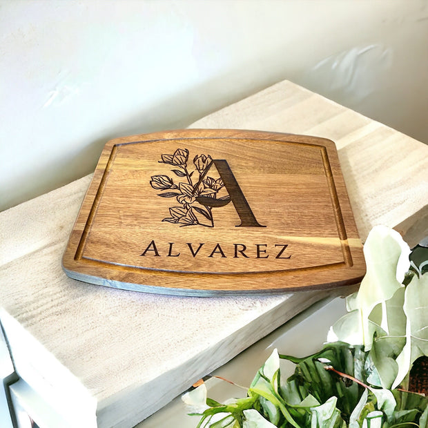 Engraved Acacia Wood Charcuterie Board - Premium Cheese and Meat Serving Platter - Personalized Cutting Board for Entertaining, 12”x10” - SystemPoint Solutions