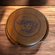 Engraved Leather Fishing Coaster – Bass Fish Design Gift - SystemPoint Solutions