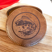 Engraved Leather Fishing Coaster – Bass Fish Design Gift - SystemPoint Solutions