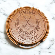 Masters Tournament Golf Leather Coasters Set of 6 with Holder - SystemPoint Solutions