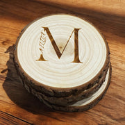 Monogram Engraved Wood Coasters - Custom Initial Drink Coaster - SystemPoint Solutions